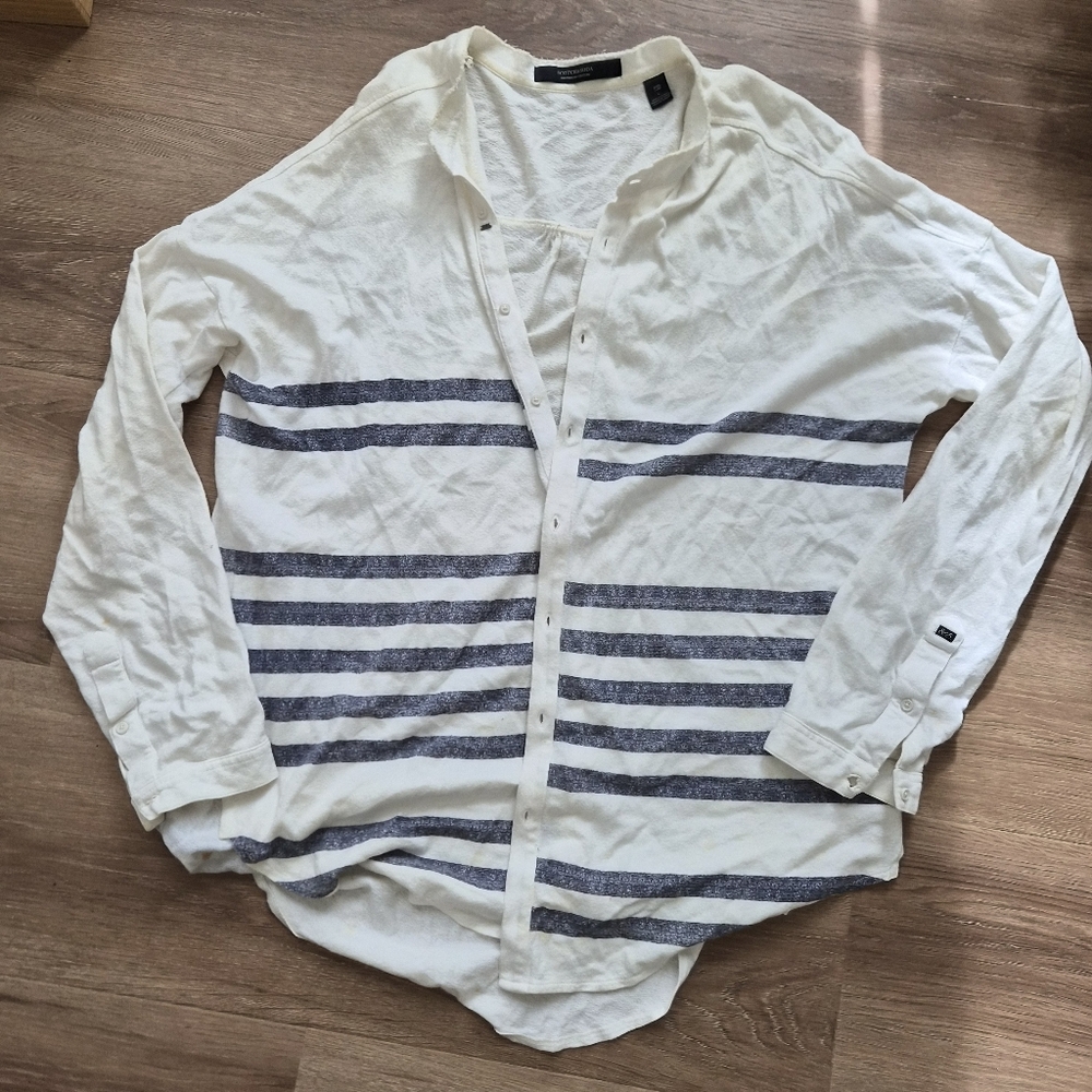 Scotch & Soda Men's White and Blue Striped Shirt